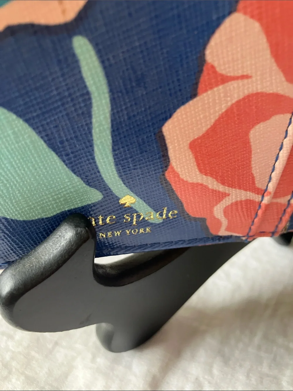 kate spade: Blue Floral Bifold Wallet: Storybook- Red & Mint Accents- Flaws
